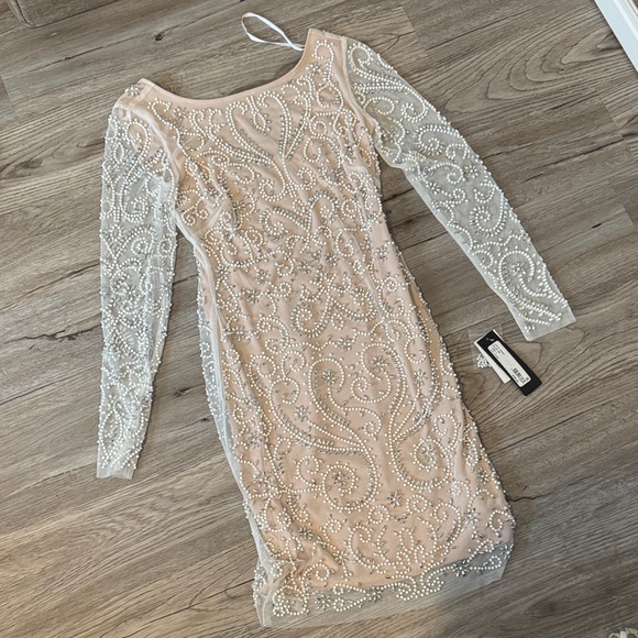 Xscape Dresses & Skirts - Xscape Blush Beaded Illusion Long Sleeve Sheath Dress
